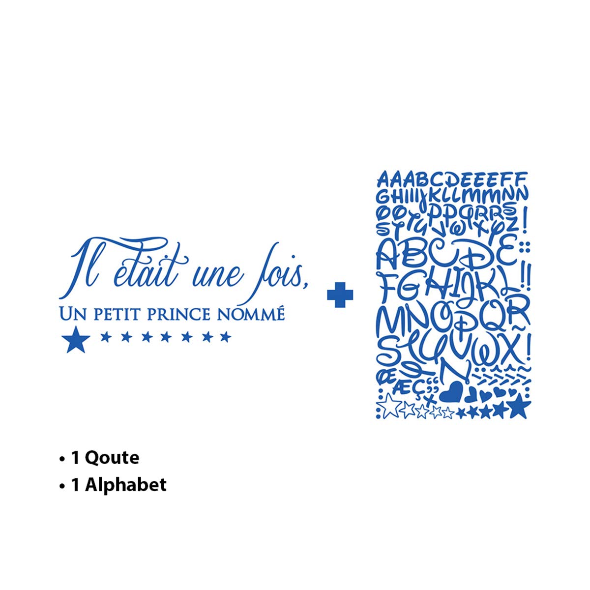 Pegatinas personalizadas con nombre personalizado, pegatina con el texto "Fois un Princes" – Decoración de pared para habitación infantil – 2 láminas de 20 x 40 cm y 40 x 25 cm – azul marino