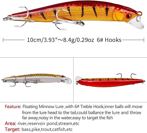 Miniatura 7 de OriGlam 10 señuelos de pesca – Cebo de natación realista, señuelo duro Minnow para trucha, cebos duros para agua salada y agua dulce