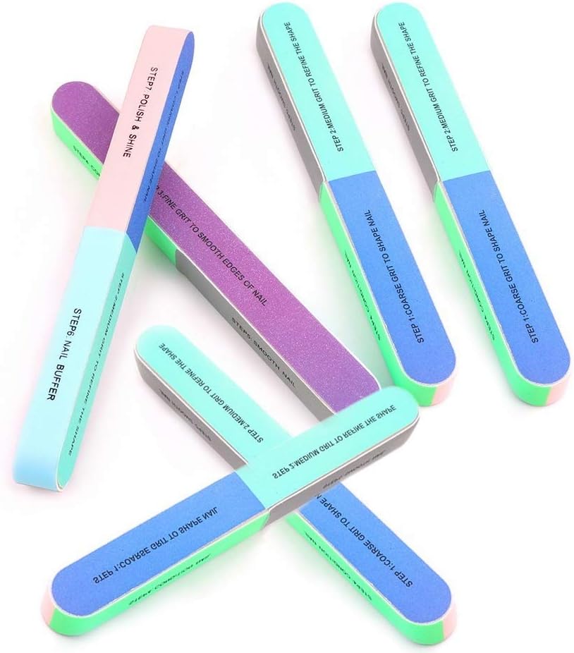 kuou 6 Pcs Nail Files, Professional Nail Buffer Natural Manicure File for women