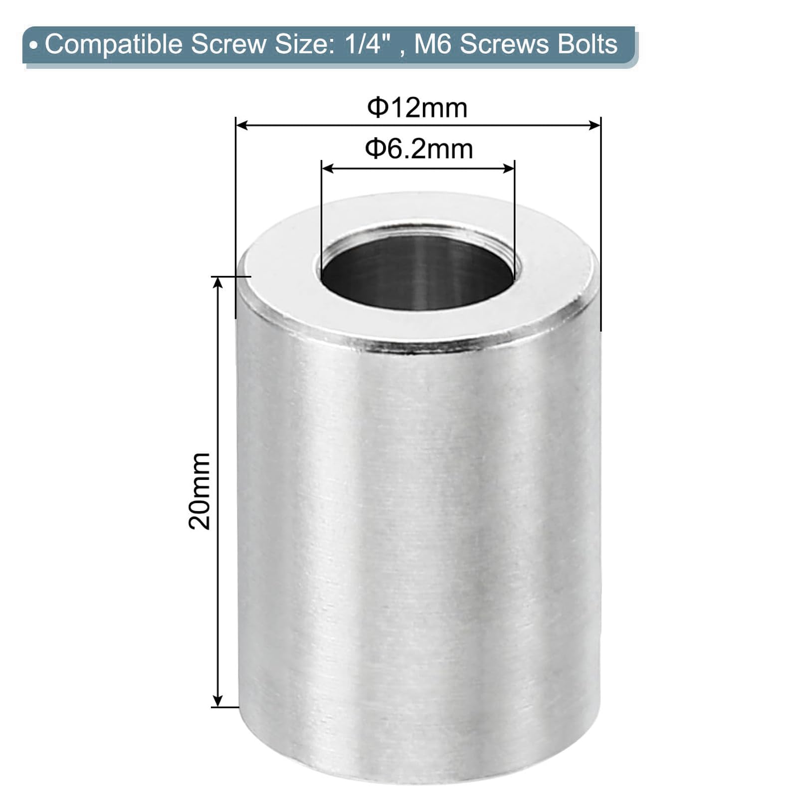 TOP-VIGOR 2Pcs M6 Aluminum Spacer, 6.2mm ID x 12mm OD x 20mm Length Metal Spacer - Image 2
