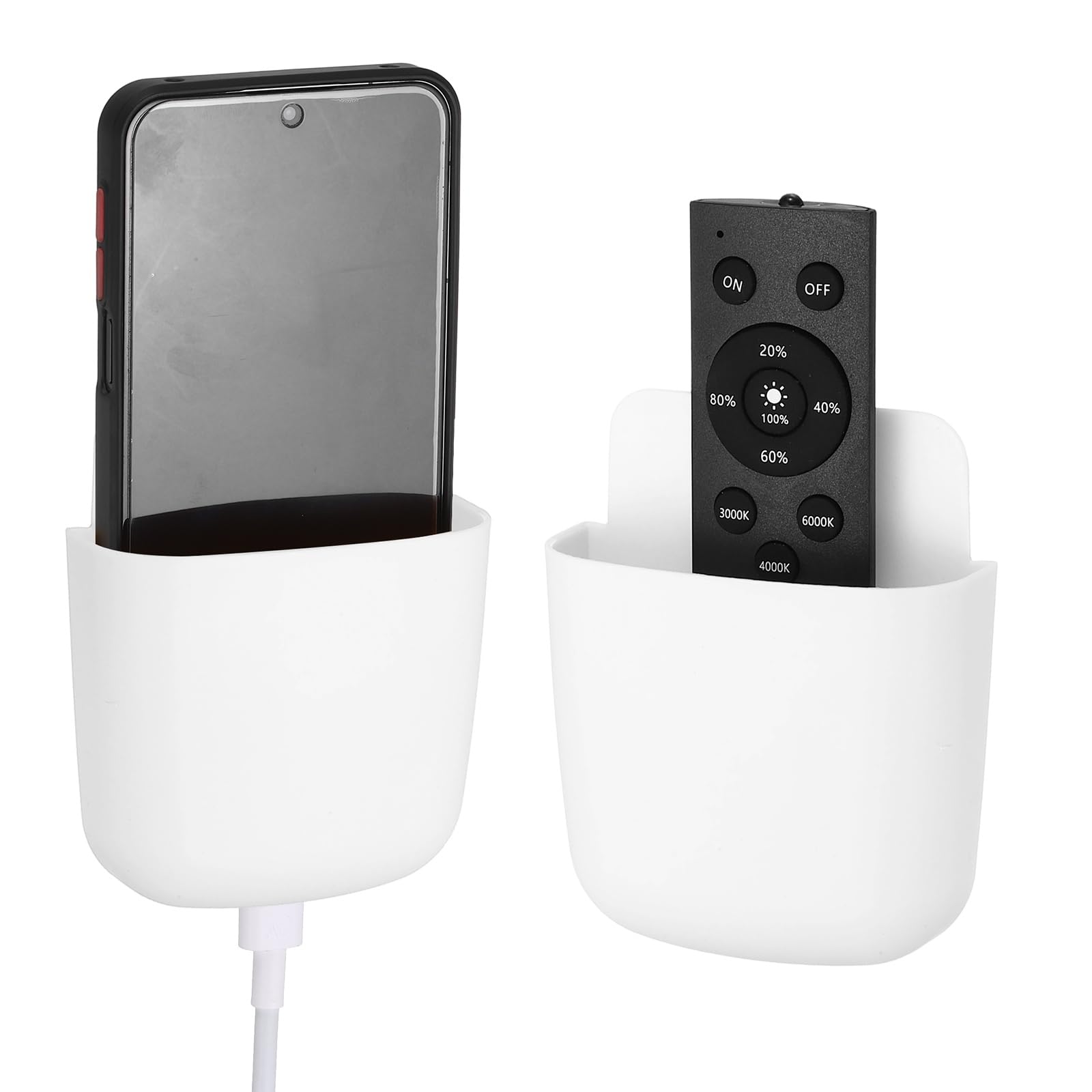 PATIKIL 2Pcs Remote Control Holder Wall Mount, Self-Adhesive TV Air Conditioner Control Holder Phone Charging Organizer for Home Office Bedroom Supply Pen Organizer, White