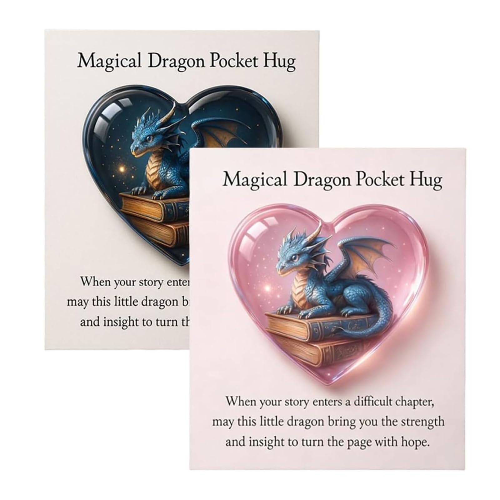 2PCS Magical Dragon Pocket Hug, Comfort Token Themed Pocket Hug with Greeting Cards, Heart Token Small Size for Friend Boyfriend Girlfriend Family, Emotional Support & Encouragement Gift for Friends