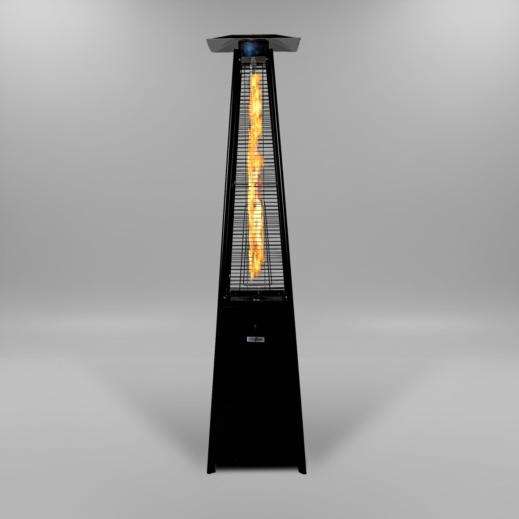 REALGLOW Real Flame Outdoor Pyramid Patio Heater in Black - 13KW Propane Gas Standing Floor Heater for Outdoors & Gardens - Outside Space Heating for Decking, Home Garden & Gazebo
