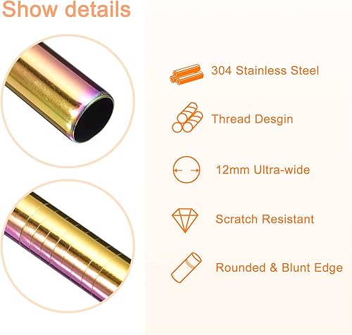 Miniatura 3 de uxcell 6 popotes de metal reutilizables, pajitas de acero inoxidable de 9.5 pulgadas para batido, té de burbujas, bebida fría (0.5 pulgadas de