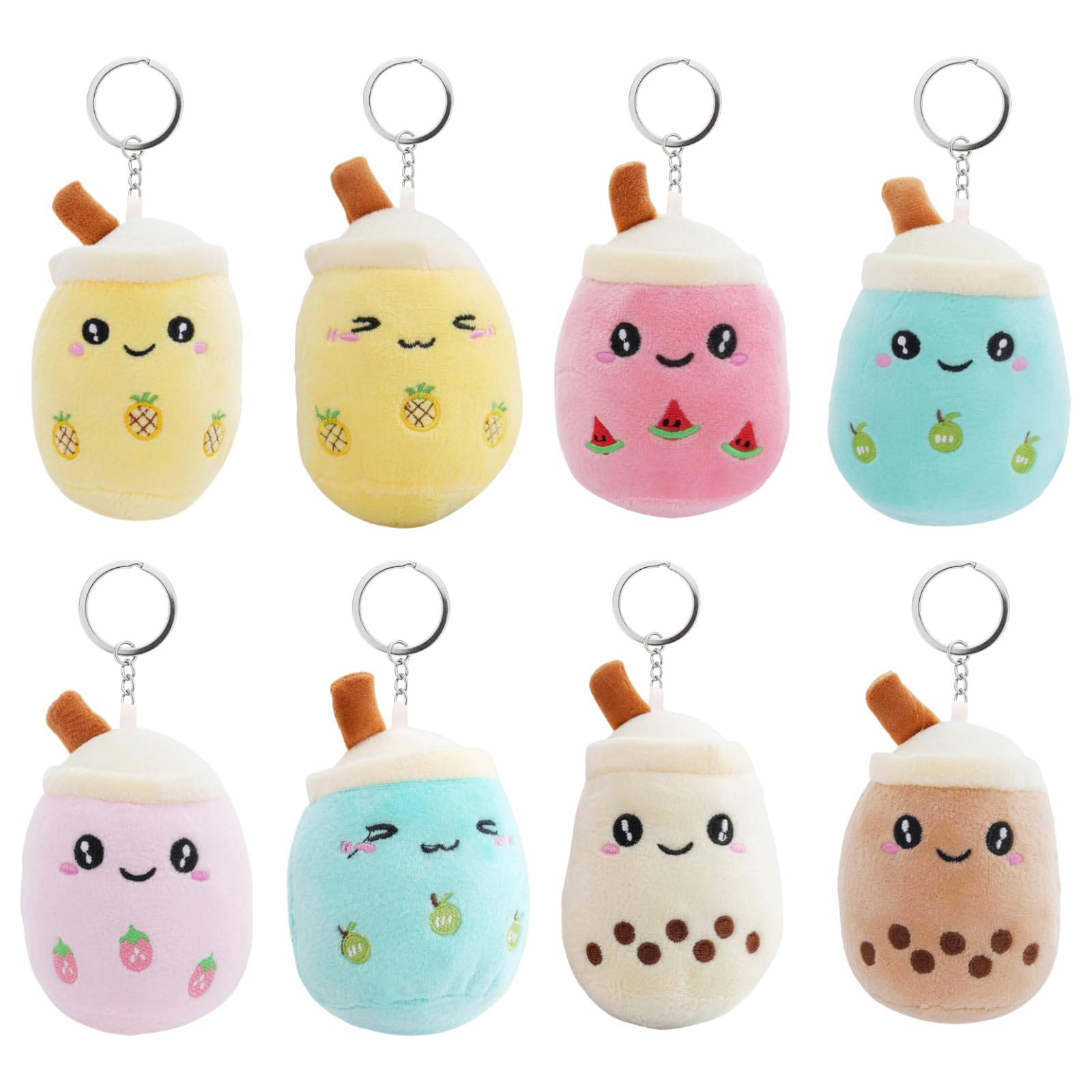 Rthynti Bubble Tea Plush Keyring, 8 Pack Bubble Tea Key Chain, 11CM Small Stuffed Animals Boba Plushies Animal with Keychain Award Goodie Bag for Backpacks