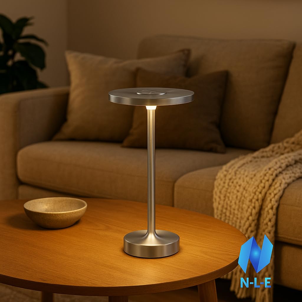 N-L-E Dimmbare LED Tischlampe kabellos mit 5200mAh Akku - 3 Lichtfarben (gold, 2 Stück)
