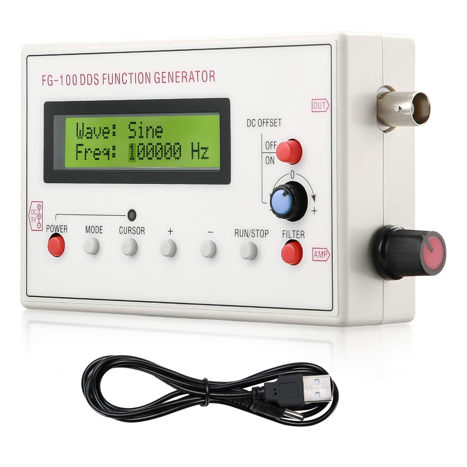 TsoLay 1HZ-500KHz DDS Generador De Señal De Función, FG-100 Generador De Frecuencia Portátil con Filtro, Seno/Triángulo/Cuadrado/Diente De Sierra De Forma De Onda, para La Calibración