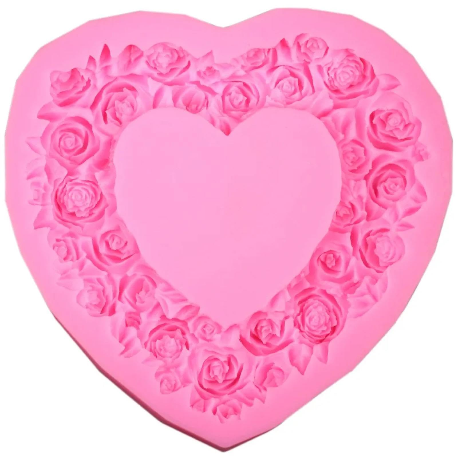Moules en silicone pour savons - 16,5 x 15,8 x 2 cm - En forme de cœur et de rose - Pour gâteau de mariage - Outils de décoration de gâteaux - Moules à chocolat