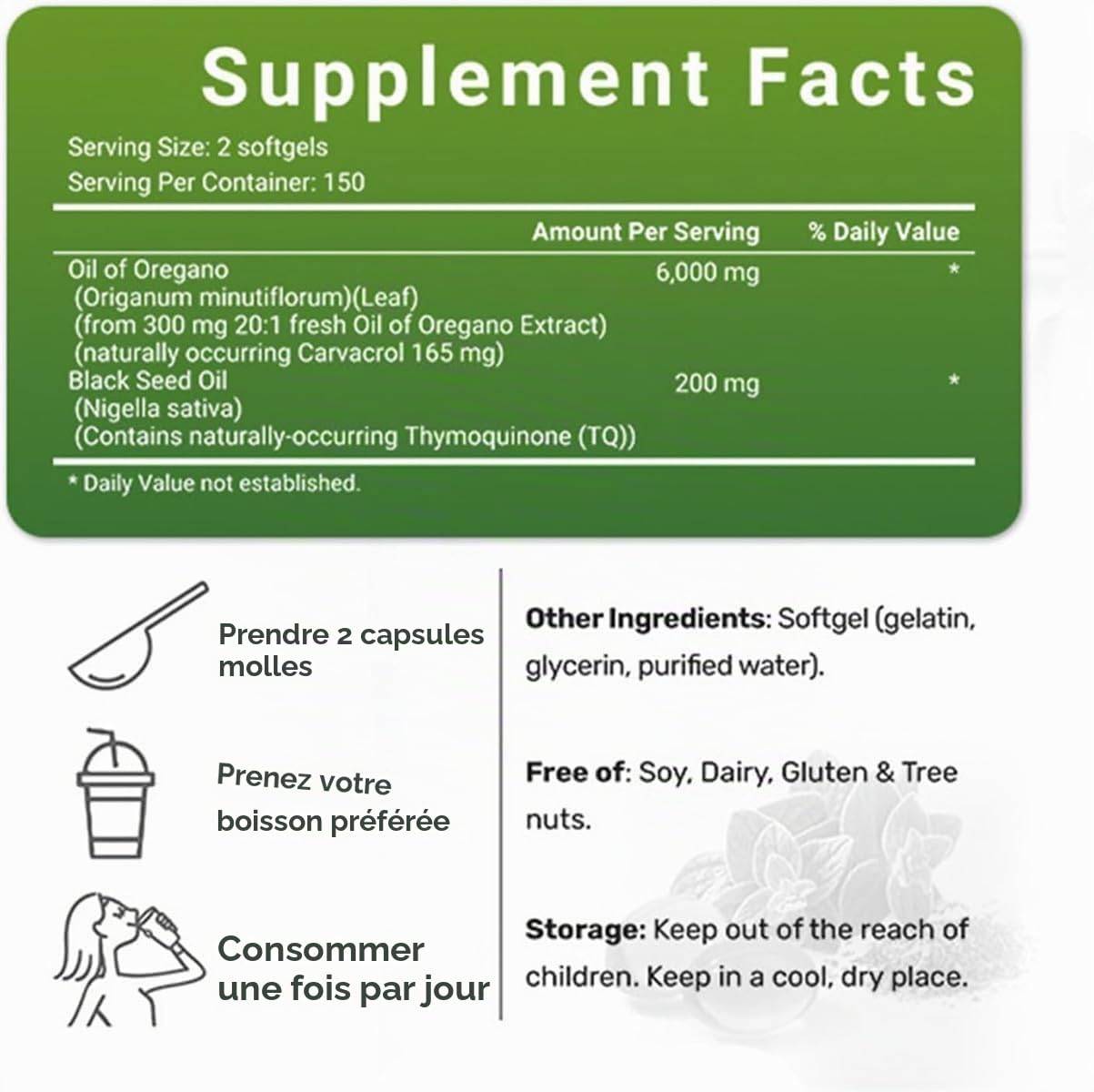 Re-silia Huile d'origan Softgels, huile Resilia d'origan avec 6000 mg d'huile de graines noires, facile à avaler, immunité naturelle, riche en nutriments, expérience de bien-être amélioré (3)