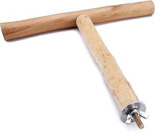 Mogoko T Shaped Natural Wood Bird Perch Birdcage Stand Wooden Parrot Perch Stand Perch Platform Cage Accessories for Parrotlets Budgies Cockatiels Parakeets Lovebirds