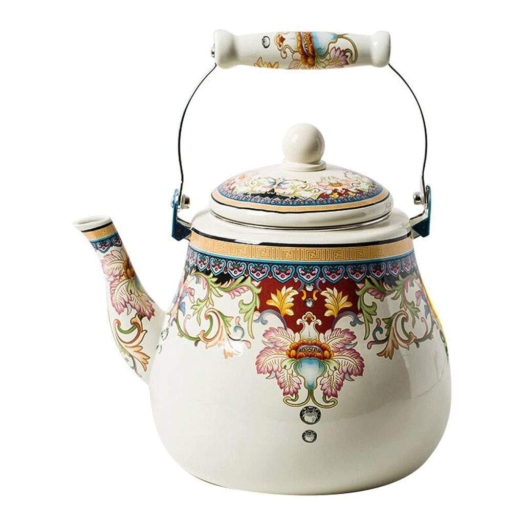 FVTFDSEnamel on Steel Teapot floral,Large Porcelain Enameled Teakettle,Colorful Hot Water Tea Kettle pot for Stovetop,Small Retro Classic Design