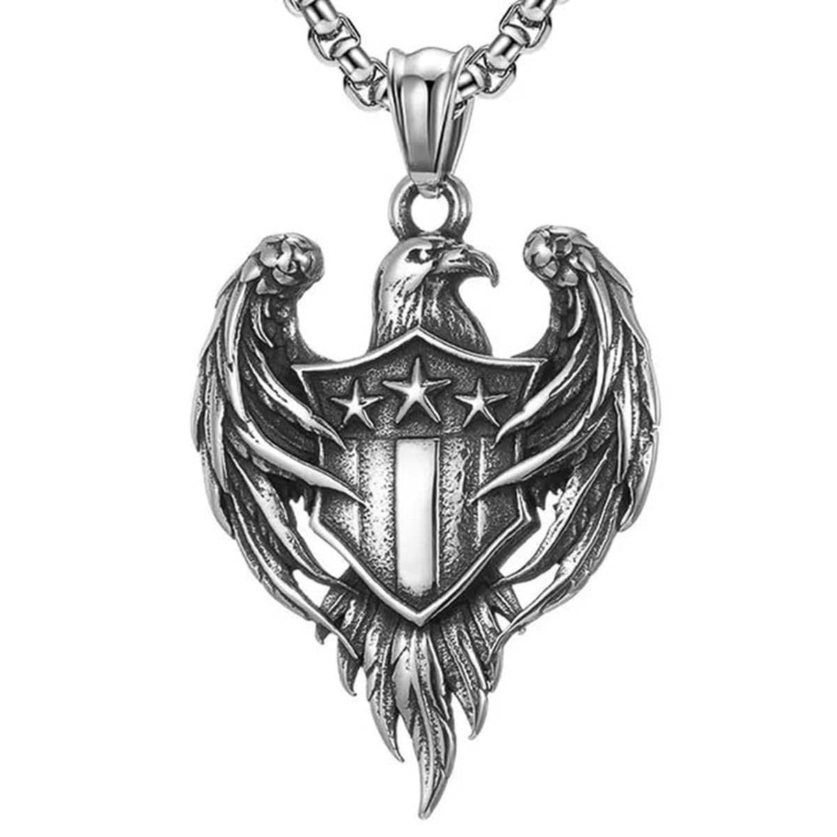 oomph Jewellery Silver Stainless Steel Eagle with Flag Design Pendant with Chain for Men and Boys (NSSK97_A1)-picture-52