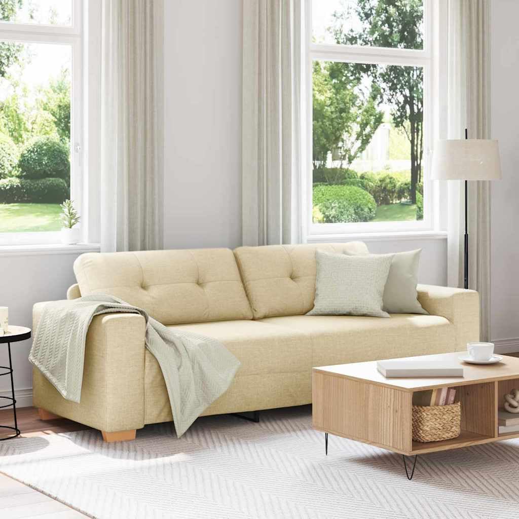 vidaXL Divano in Tessuto Panna, Comodo 3 posti, copriletti Intelligenti sfoderabili, Design Moderno, Perfetto per Incontri Informali, Lavabile, Comodo, mobili Trendy, Elegante e Durevole