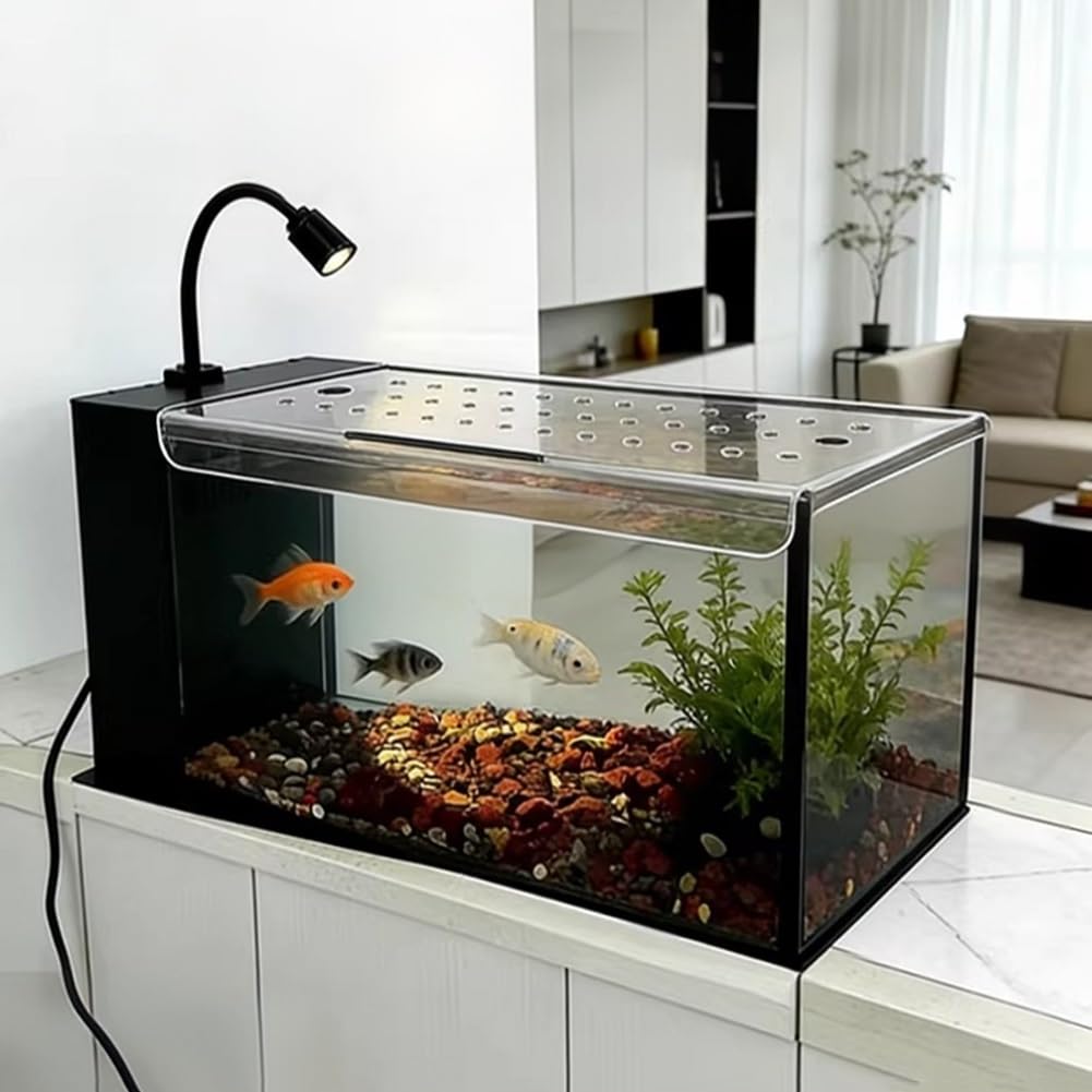 Rygcrud Acrylique Couvercle D'aquarium, Couvercle Carré Couvercle D'aquarium avec Trappe d'alimentation Panneau Contre-Saut pour Empêcher Le Chat(51x21.5cm)