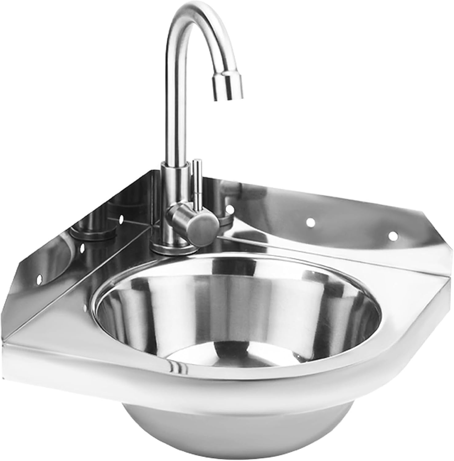 Triangular Stainless Steel Wall Mounted Sink, Corner Sink for Motorhome Caravan Boat Small Kitchen Basin,