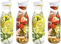 Vista 9 de DilaBee Jarra de plástico con tapa (paquete de 4, 32 onzas) dispensador redondo de bebidas de plástico para agua, jugo, té helado, jarras de agua