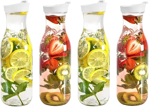 Miniatura 1 de DilaBee Jarra de agua de plástico con tapa, jarra redonda para bebidas, leche, batidos, té helado, barra de mimosa, sin BPA, no apta para