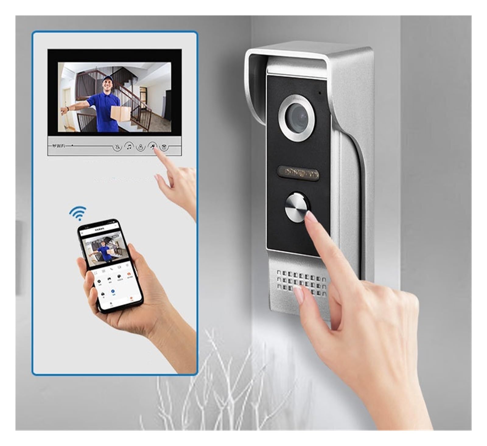 Timbre con Vídeo Inteligente Tuya, WiFi De 9 Pulgadas, Aplicación Móvil, Desbloqueo Remoto Pantalla Clara Protección Todo Tipo Clima