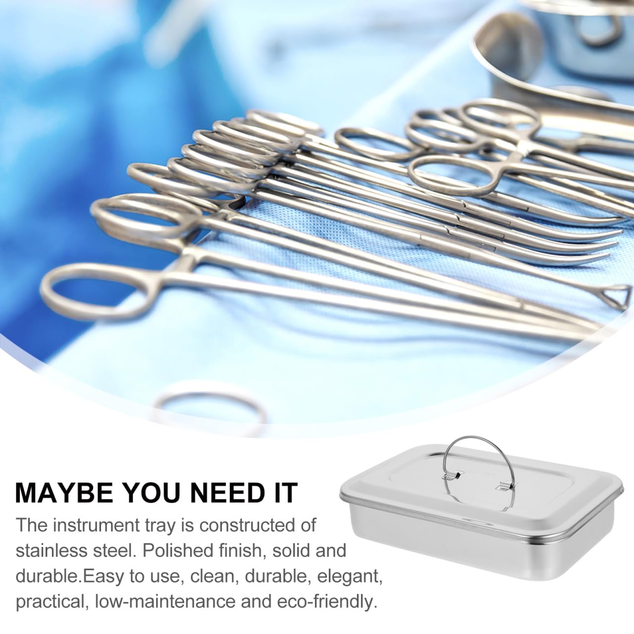 MAGICLULU Organizzatore in Acciaio Inox 304 Con Coperchio, Contenitore Professionale Per Strumenti Chirurgici e Laboratori, Vaschetta Rettangolare 9 Pollici Senza Fori, Uso Veterinario e Per Piercing