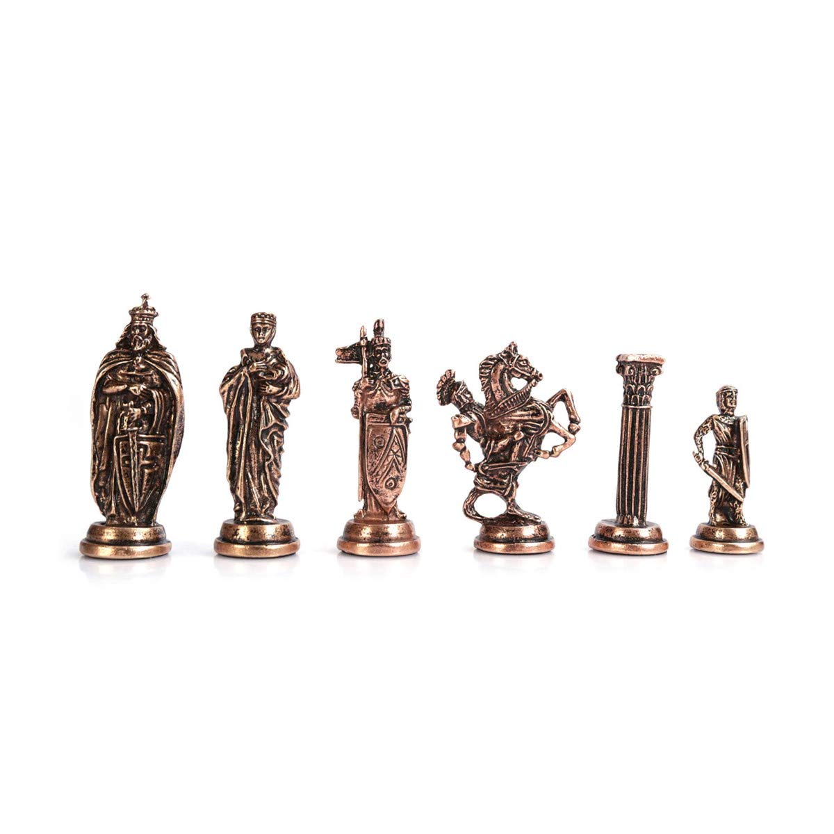 Royal Medieval British Army - Set di scacchi in metallo rame anticato per adulti, pezzi fatti a mano e scacchiera in legno con design in marmo, misura King 8 cm