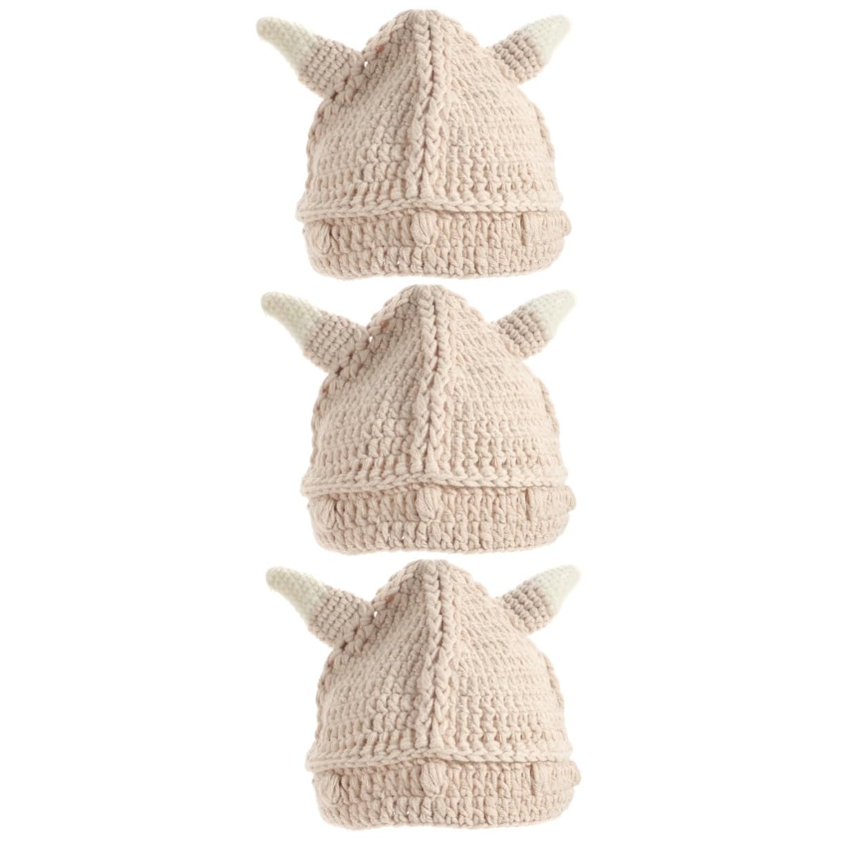 SOIMISS 3 Piezas Gorro de Punto Caliente Sombrero de Beanie Sombreros de la Gorrita Tejida Gorro de Punto con Cuernos Gorro de Lana Sombreros Aire Gorro Unisex Hilo Beige