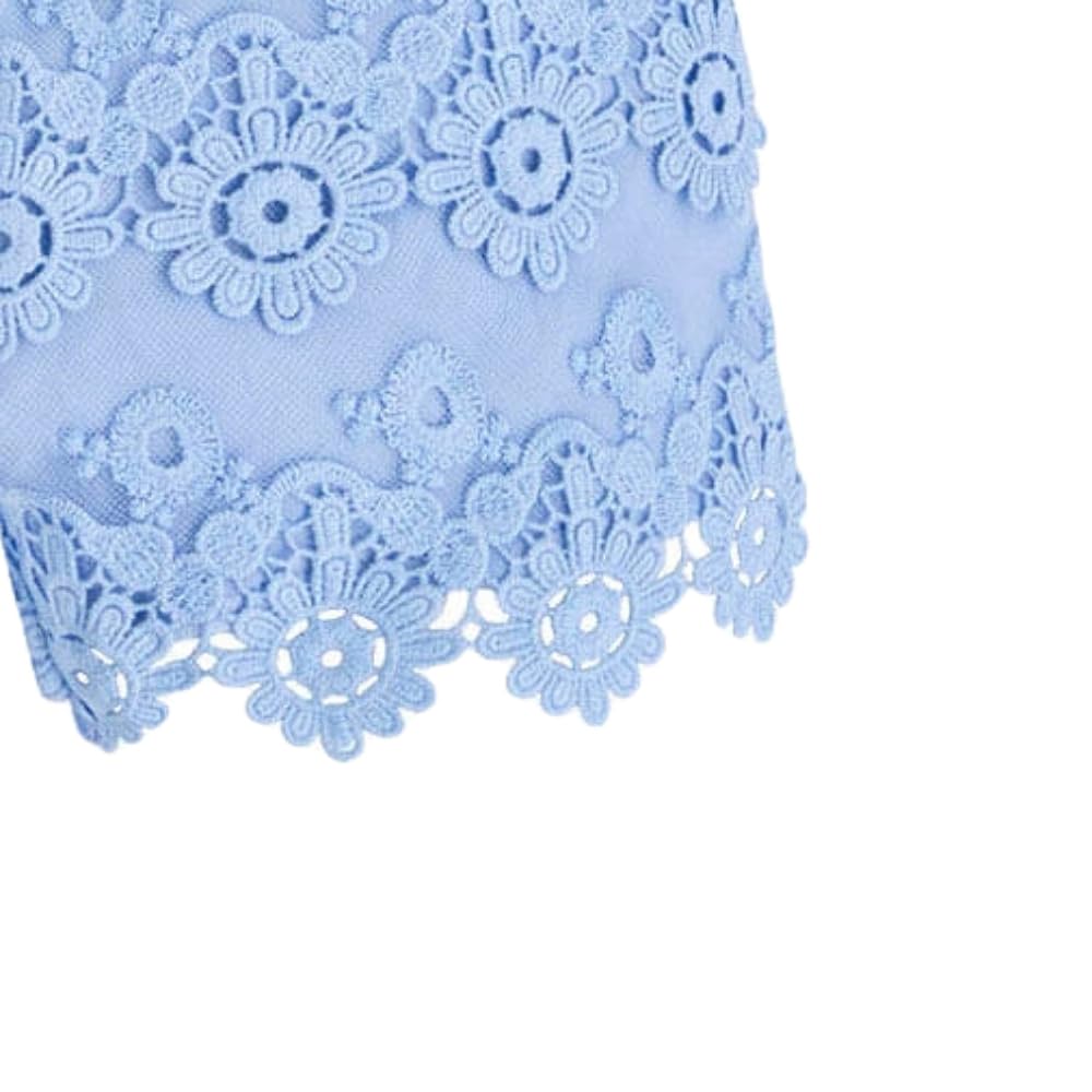 Shorts in Pizzo Sangallo Bambina e Ragazza, Pantaloncini Eleganti Estivi con Vita Elasticizzata, Ricami Floreali e Bordo Smerlato, Look Romantico e Raffinato 3270