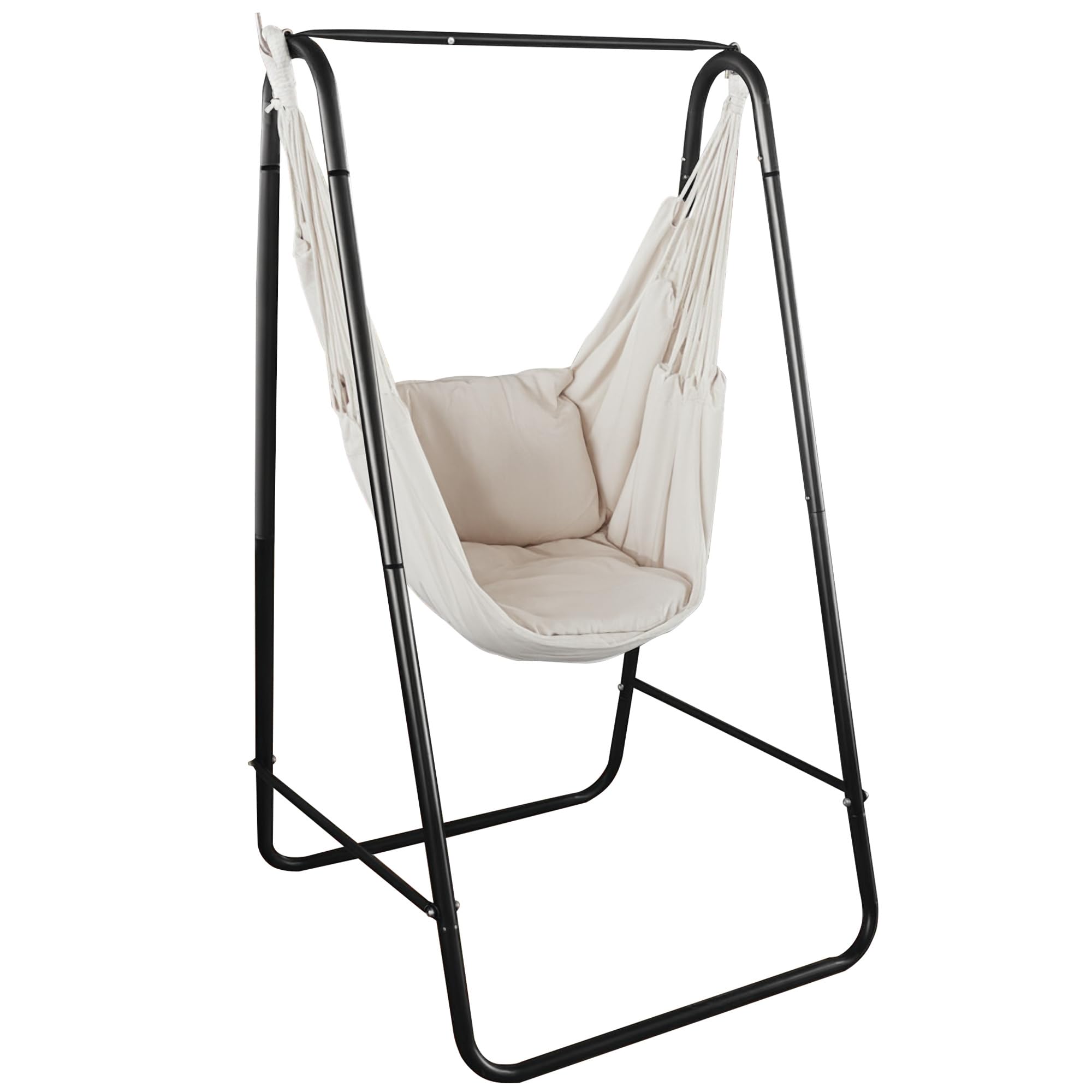 Outsunny Fauteuil Suspendu extérieur avec Support, Chaise Suspendue avec Coussin, accoudoir, Crochets, Blanc crème