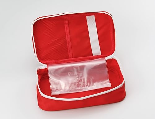 Miniatura 8 de TOPASION Bolsa de primeros auxilios vacía portátil, bolsa de medicamentos de viaje, bolsa médica pequeña (rojo)