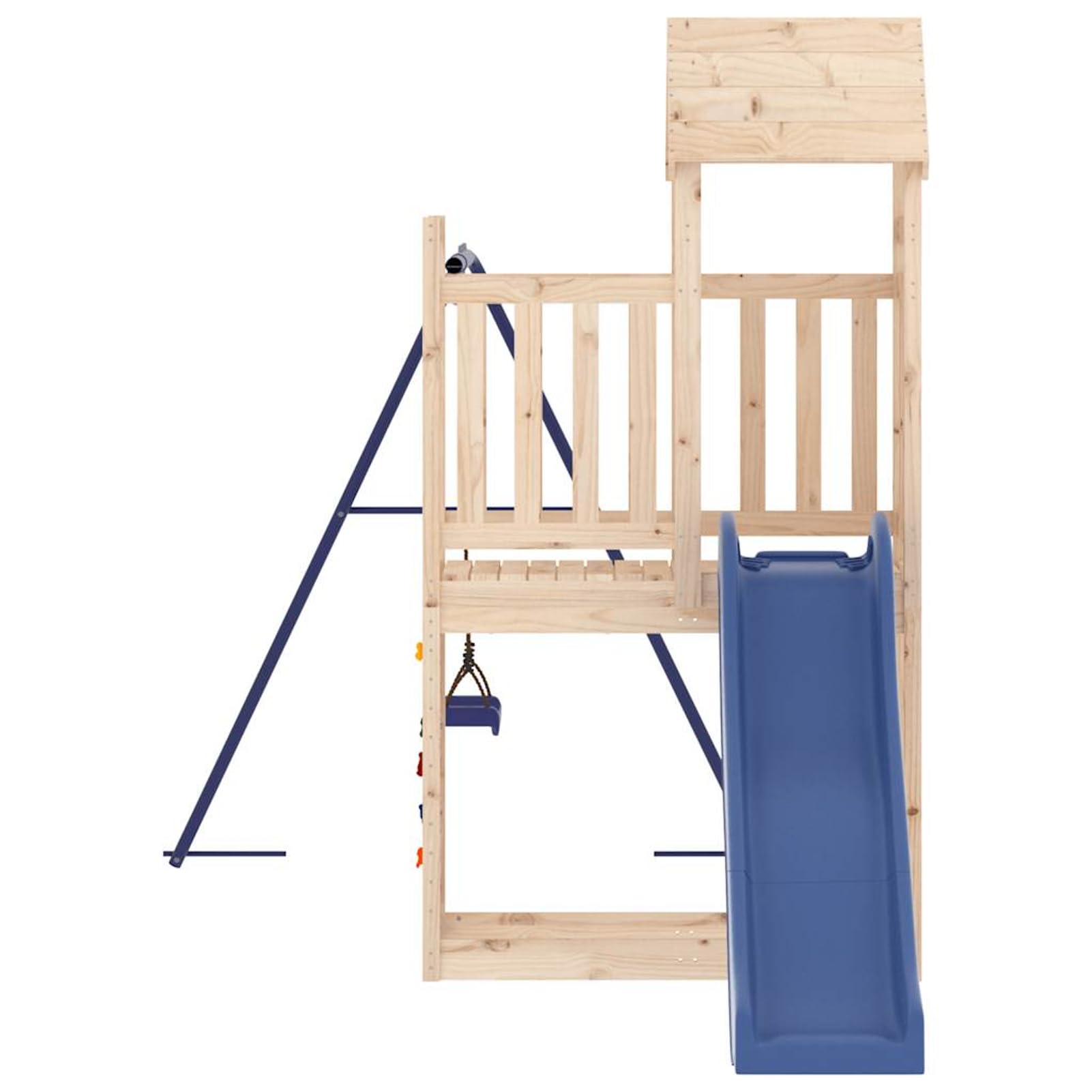 Gecheer Set da Gioco da Esterno in Legno Massello di Pino, Torre con Scivolo Ondulato Altalena Singola e Sabbiera, 376 x 186 x 214 cm, Pino Non Trattato, per Bambini 3-8 Anni