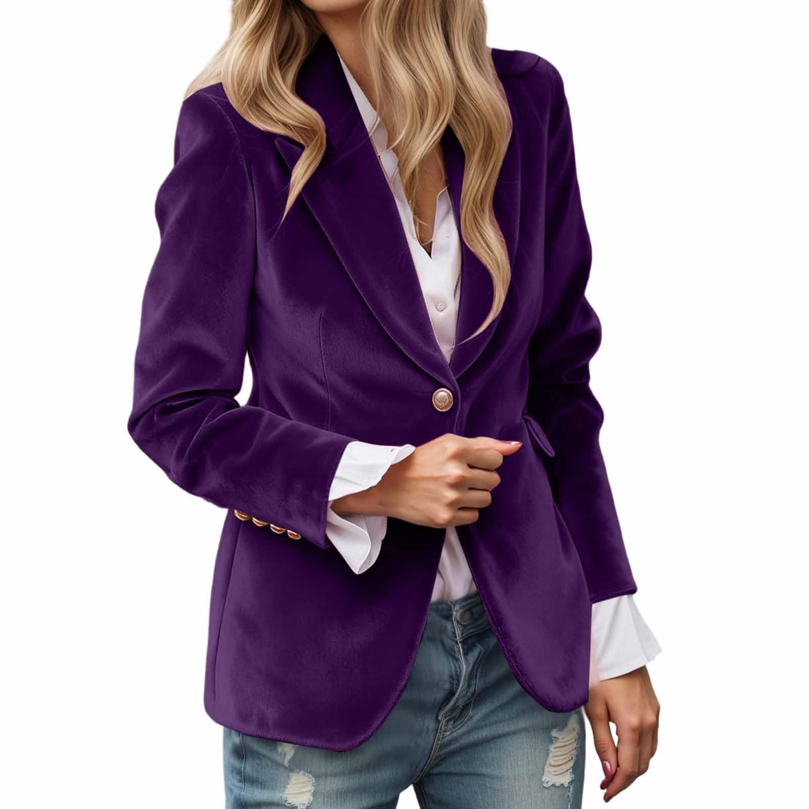 Womens Velvet Blazer Business Casual Button Up Dress Suit Jackets Long Sleeve Fall Winter Lapel Collar Fashion Outwear