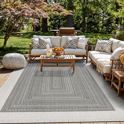 Rugshop Black Contemporary Braided Indoor/Outdoor Large Area Rug, Hose Washable