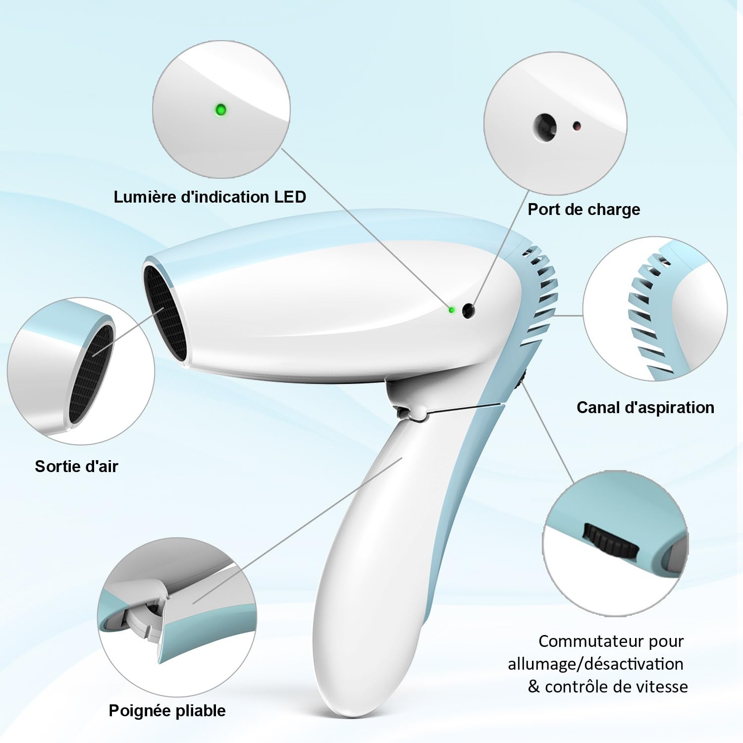 Sèche Cheveux Sans Fil Rechargeable en USB, Froid Air Mini Sèche-cheveux | Portable poignée pliable, cordless hair dryer Sèche-Cheveux Léger Pour La Maison /Le Voyage l'extérieur piscine camping BBQ