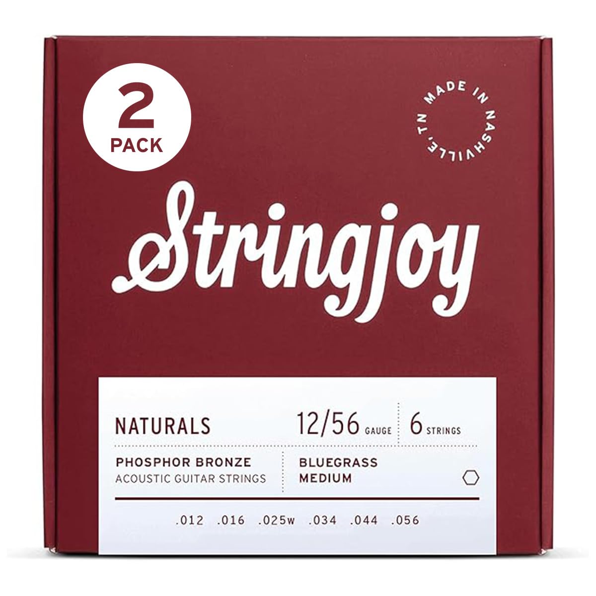 Stringjoy 12-56 Bluegrass Medium Naturals Acoustic Guitar Strings – 2PK