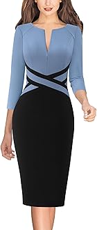 VFSHOW Womens Wear to Work Slim Colorblock Crisscross Waist Front Zipper Business Party Office Bodycon Pencil Sheath Dress