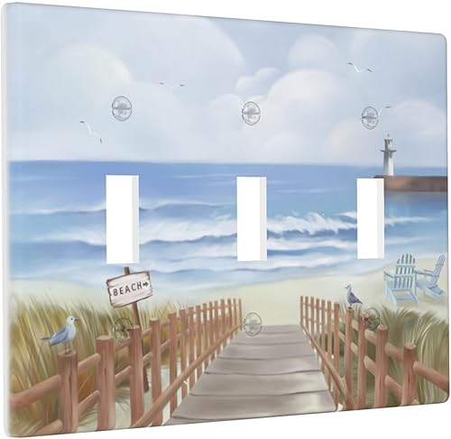 Miniatura 2 de Cubierta de placa de pared de triple palanca de 3 bandas, cubierta decorativa pintada a mano, placa frontal de mar para baño, dormitorio, cocina,