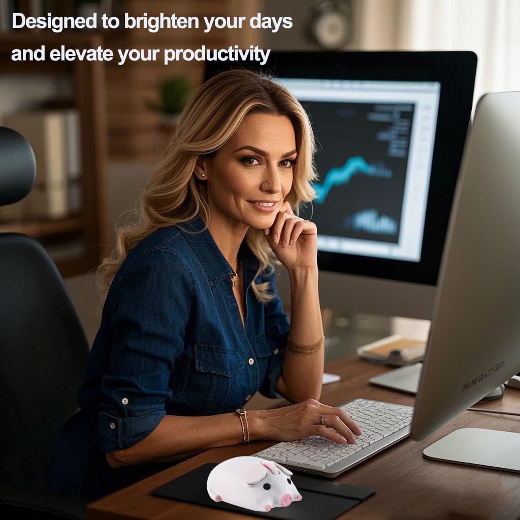 Wireless Mouse Cute Pig Design Bluetooth Dual Mode Portable Compact Lightweight Silent Optical Kawaii Mice for PC Laptop Computer Tablet Macbook Pro/Air Kids Girls Student School Office Gift White