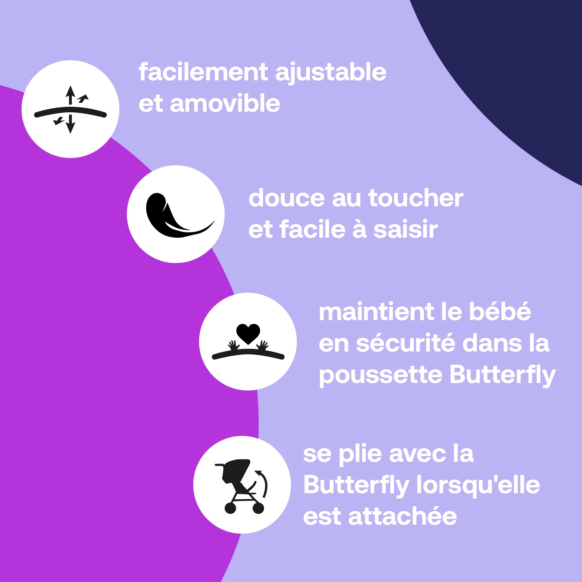 Bugaboo Barre de pare-chocs papillon, accoudoir sûr pour poussette papillon, réglable, facile à nettoyer, design minimaliste et durable, poignée pour enfant en pleine croissance, noir