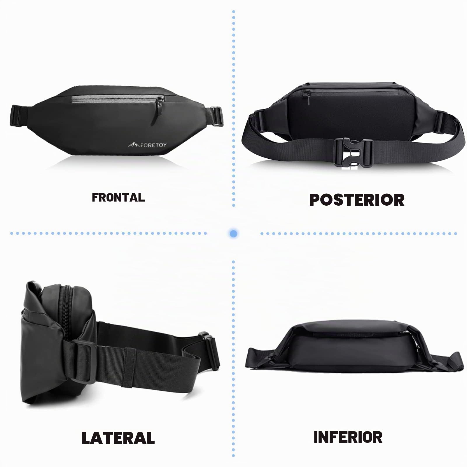 FORETOY Riñonera Mujer Hombre,Riñonera Impermeable Bolso de Cintura Deportiva con 4 Bolsillos, con Botella para Running Marcha Bici Viajes Correr Senderismo al Aire Libre Deporte