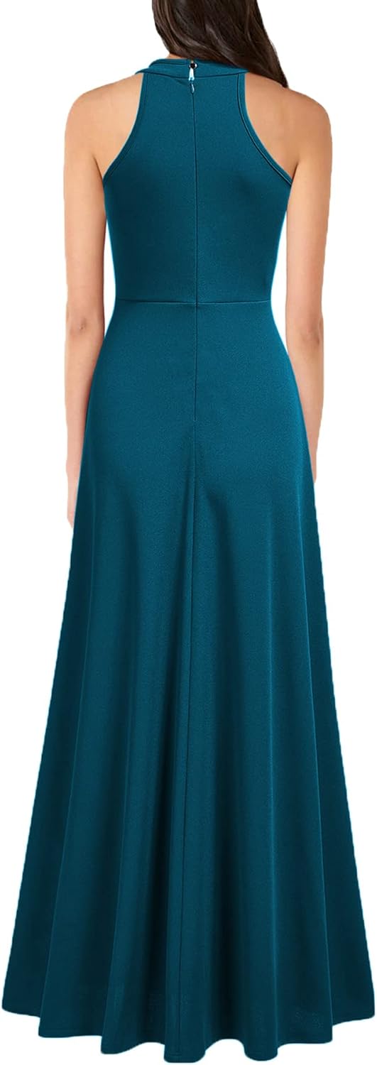 MUSHARE Women's Halter Neck Sexy Split Cocktail Party Maxi Long Formal Dress - Image 2