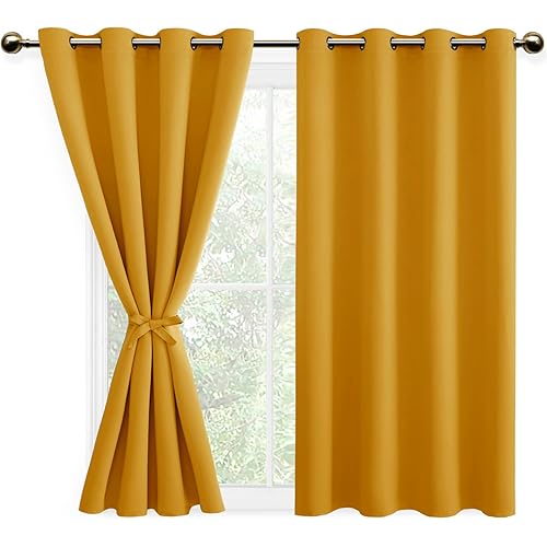 DWCN Fall Blackout Curtains for Bedroom with Tiebacks - Room Darkening Privacy Grommet Top Window Curtains for Living Room, 52 x 54 inch Length,Pumpkin Orange,Set of 2 Panels
