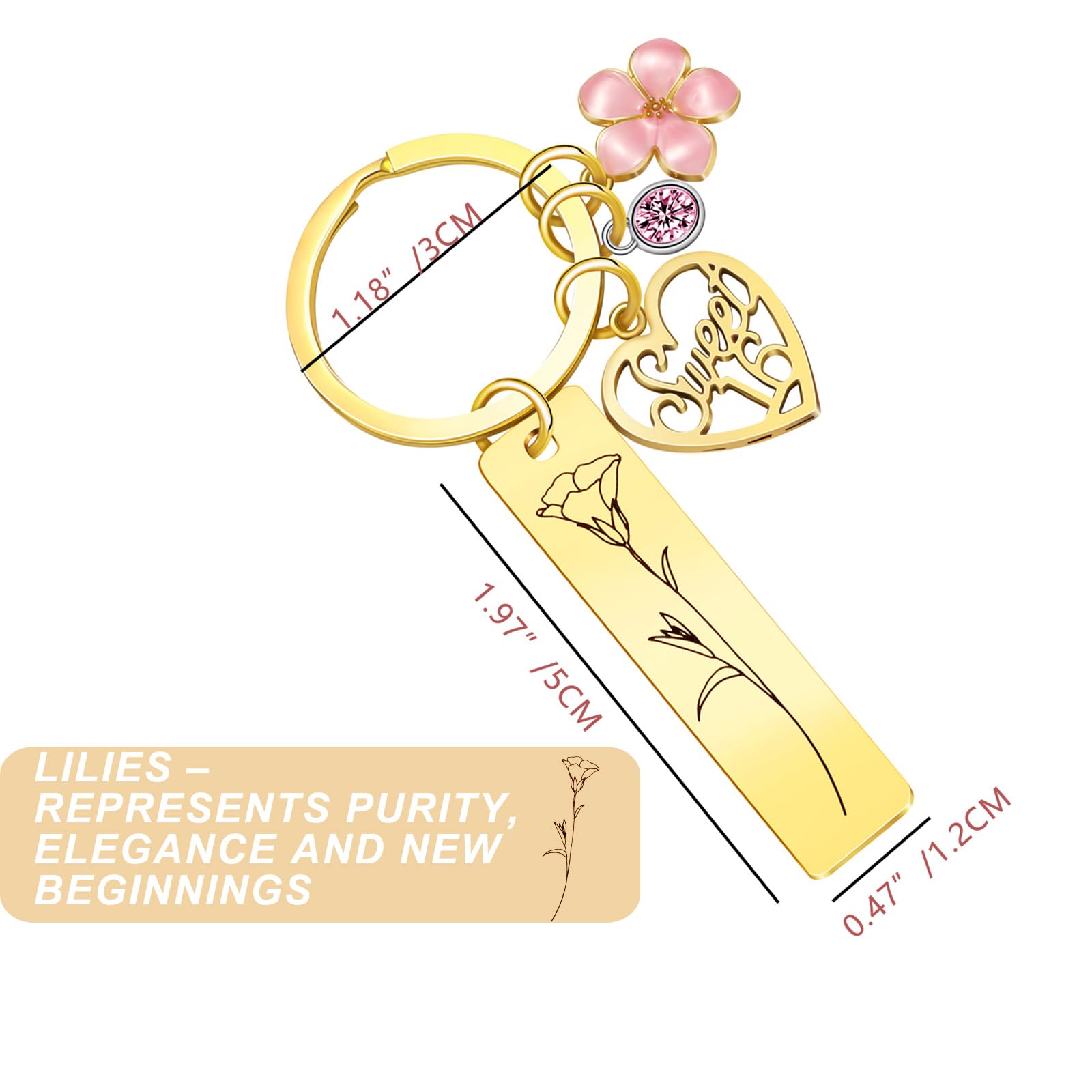 Sweet Sixteen Gifts for Girls - 16th Birthday - 16 Year Old Teen Girl Valentine's Day Gifts from Mom Dad Grandpa Grandma Aunt, Double-Sided Engraved Stainless Steel Gold Keychain