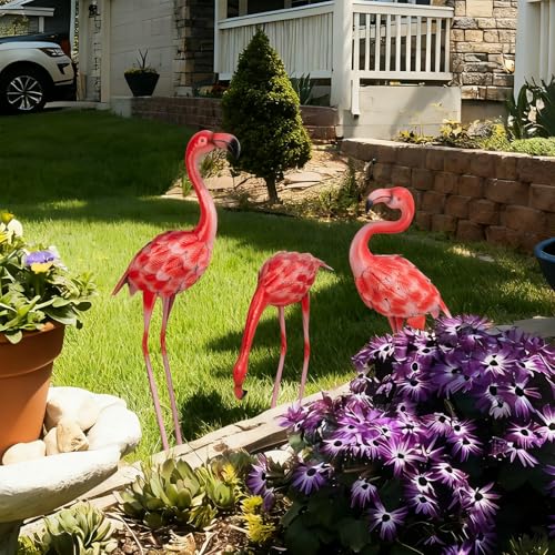 Miniatura 5 de Sifoel 3 Piezas Flamingo Estatuas De Jardín De Metal Rojo Flamenco Patio Arte Al Aire Libre Estatuas Esculturas Para El Hogar Patio Césped Patio Trasero Decoración