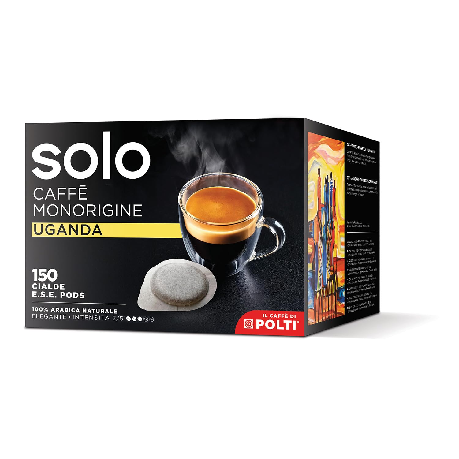 SOLO - Caffè Monorigine Uganda, Cialde E.S.E. 44 mm, 150 Cialde Monodose, 100% Arabica Naturale, cialde compostabili