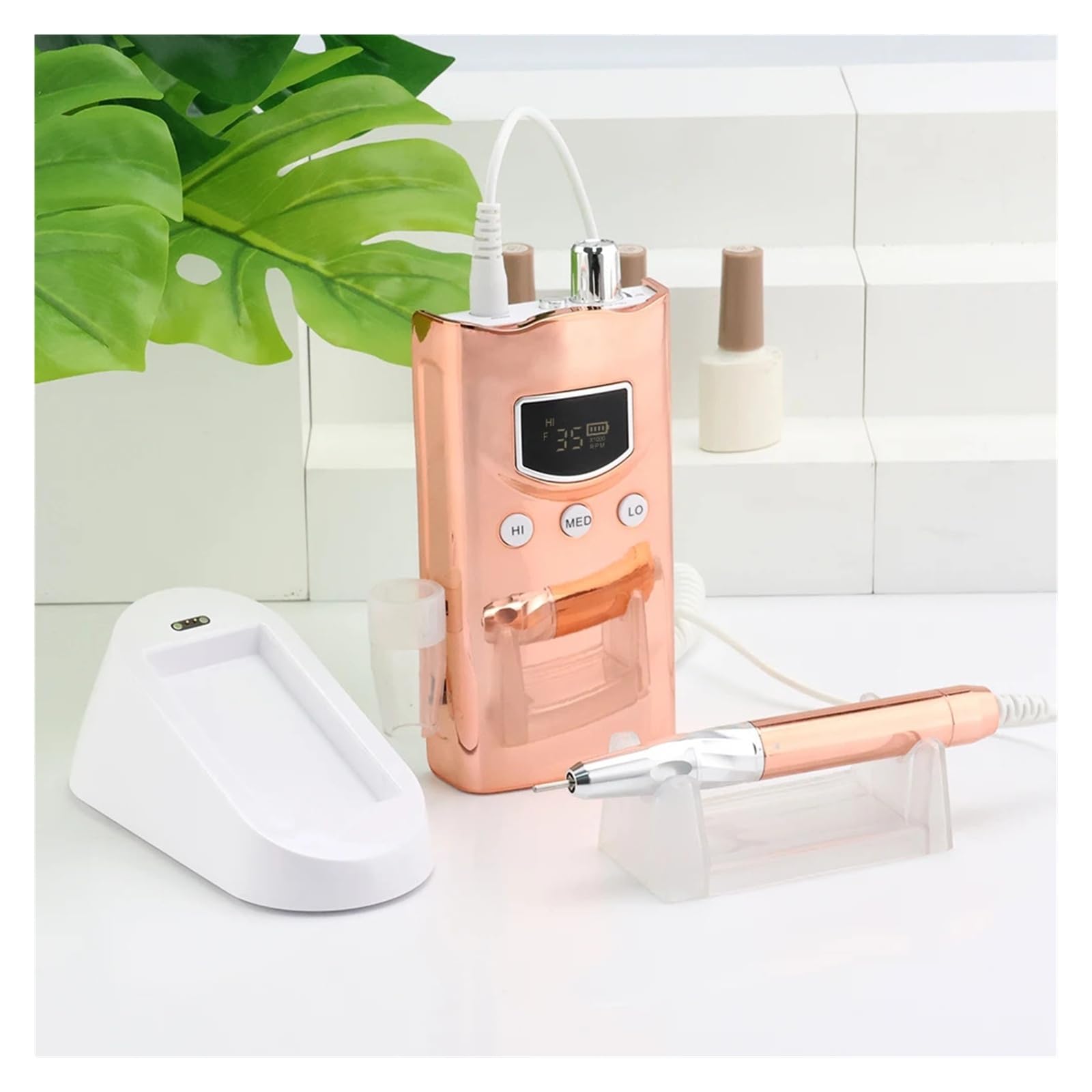 Trapano per unghie, Trapano for unghie elettrico senza fili da 85 W spazzole, 35.000 giri/min, ricaricabile, manicure intelligente(Pink)