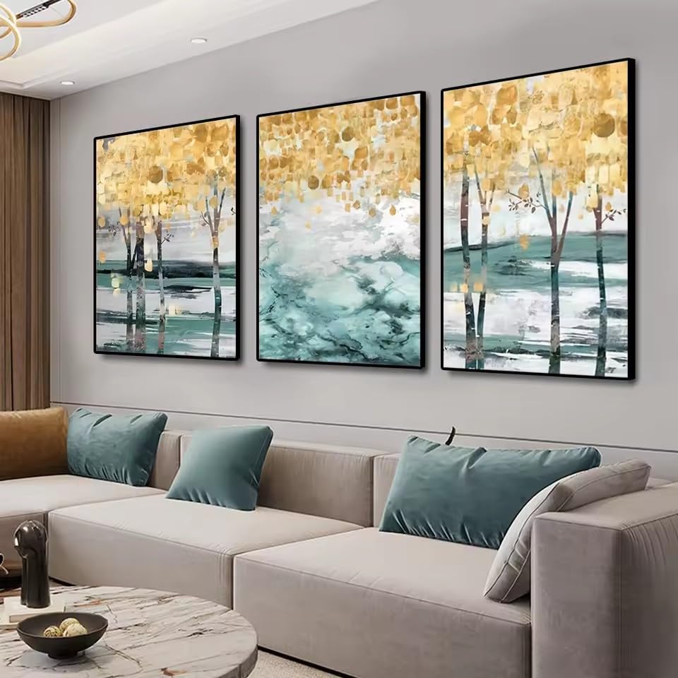 DIHANSM Cuadro abstracto de 3 piezas con diseño de árbol dorado para decoración del hogar (70 x 100 cm x 3/sin marco)