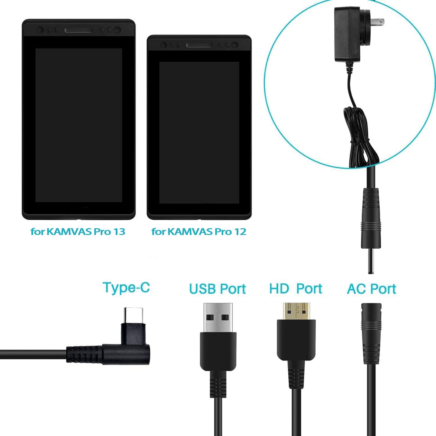 Generico Cavo 3-in-1 per il monitor grafico da disegno per KAMVAS Pro 16 Pro 13 GT-133 e Pro 12 GT-116 con cavi HDMI compatibili, CA e USB inclusi