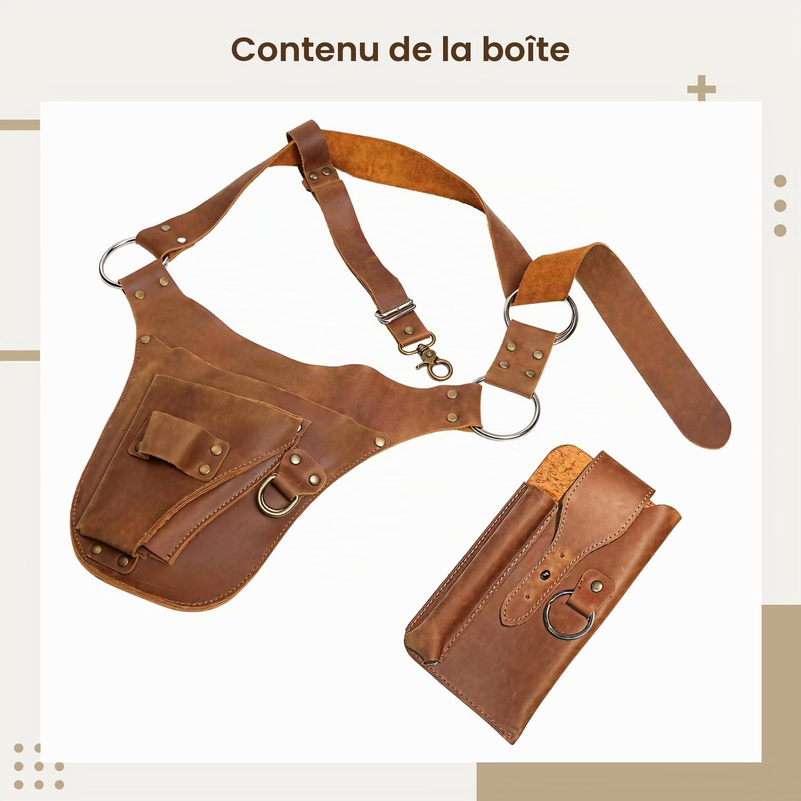 Ceinture à outils de jardinage en cuir, étui de taille réglable avec pochette amovible, organiseur multi-poches pour outils de jardin, tablier en cuir synthétique (117 cm)