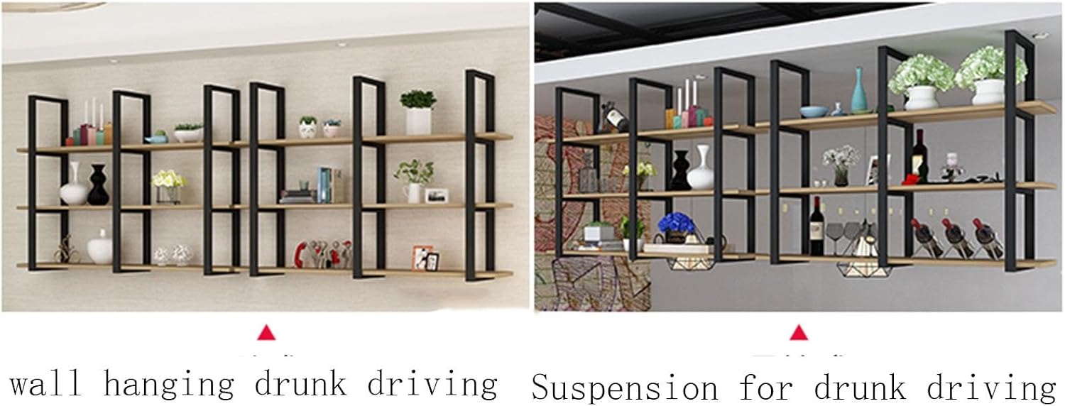 3 floors Wall Mounted Wine Rack - Ceiling Storage Shelf - Iron Solid Wood Ceiling Shelf, Ceiling Mounted Storage Shelf, Bar Restaurant Hanging Decorative Flower Stand ( Color : Gold , Size : 140*28*12