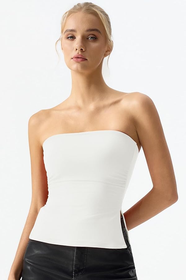 QINSEN Tube Tops for Women Strapless Backless Going Out Bandeau Top Off Shoulder Side Split Summer Trendy Tank Top White L by QINSEN - Used condition - Image 7