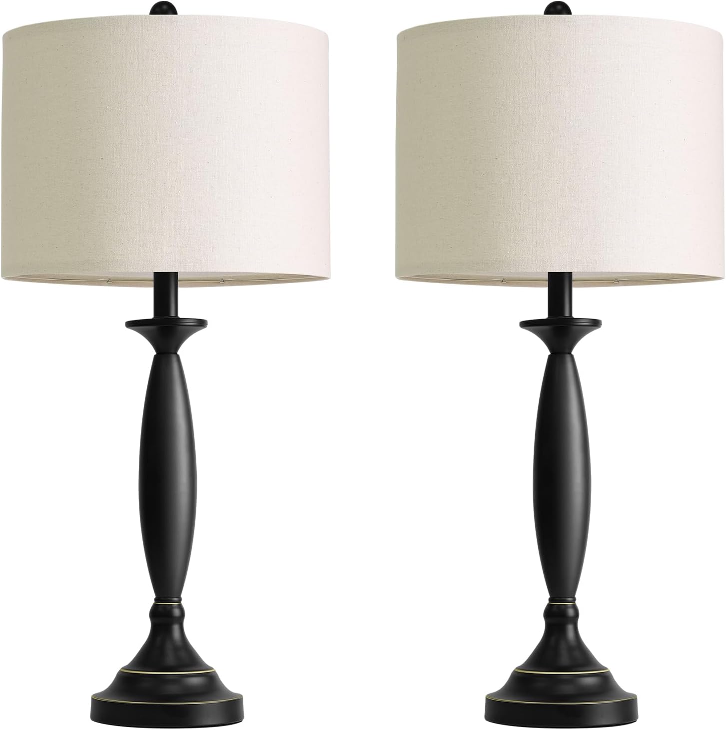 Oneach 28" Modern Table Lamps Set of 2 for Living Room, Black Metal Bedside Lamps with USB Ports, Nightstand Lamps Set for Bedroom End Table Home Office(Bulbs not Included)